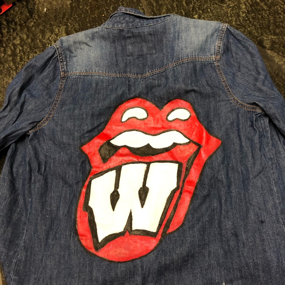 Hand painted denim shirt university of Wisconsin